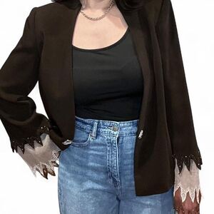 Chocolate Brown Blazer with Tiered Sleeves + Beading Regency Edgy Avant Garde